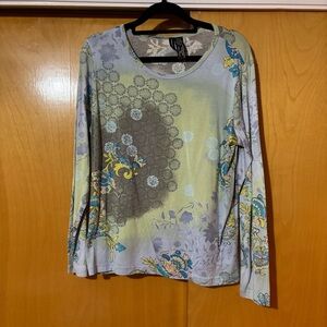Y2K Silk Mesh Floral Long Sleeve Top